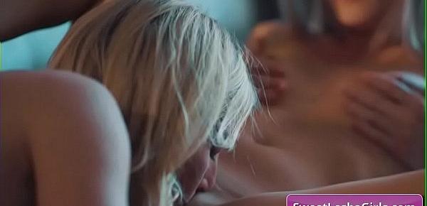  Sensual lesbian blonde teens Mona Wales, Nikki Peach eat shaved juicy pink pussy and lick their hard nipples